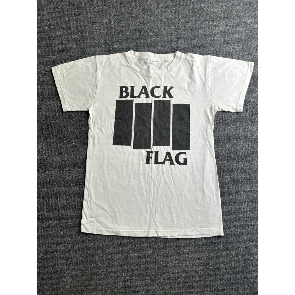 Men's Black Flag Logo White Graphic Band T-Shirt Punk Rock, Size XS